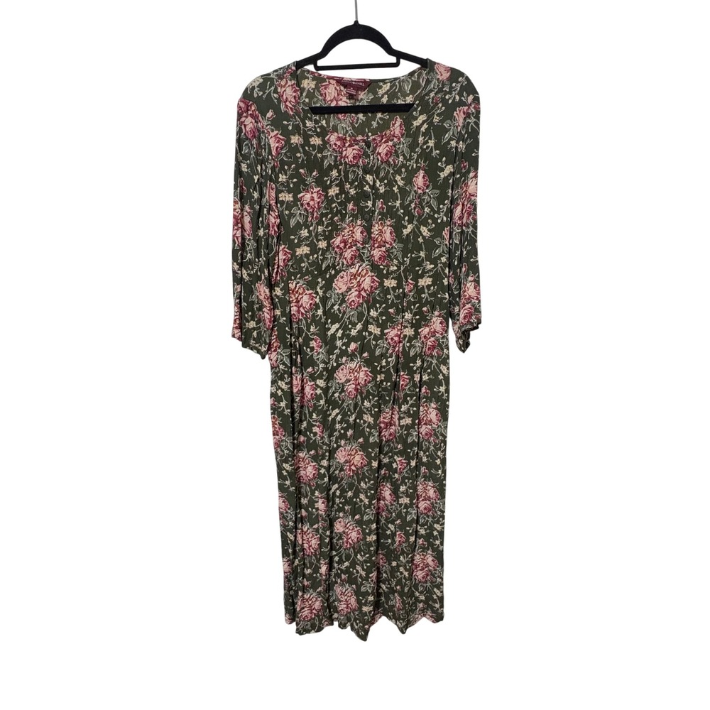 April Cornell Size Medium Green Pink Floral Print Maxi Dress Cottagecore